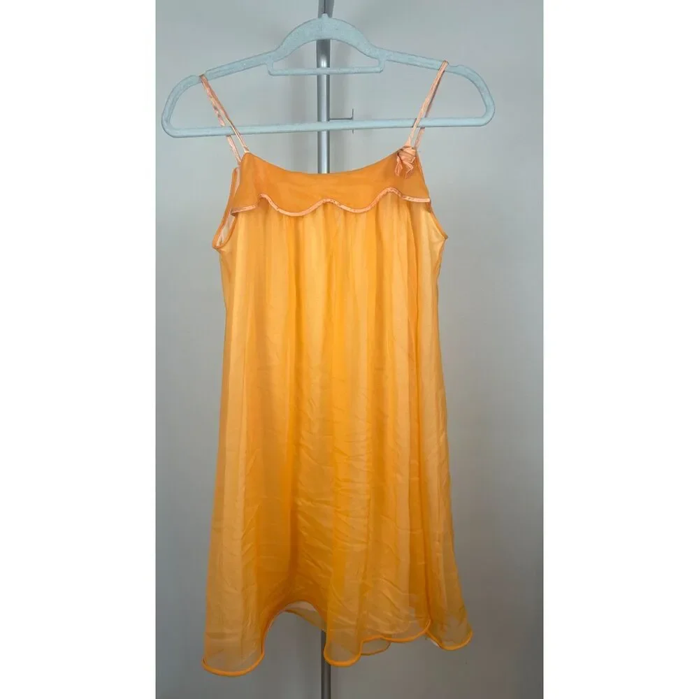 Vintage Hollywood Vassarette Orange Nylon Nightgown Negligee Dress Size Petite - Picture 1 of 6